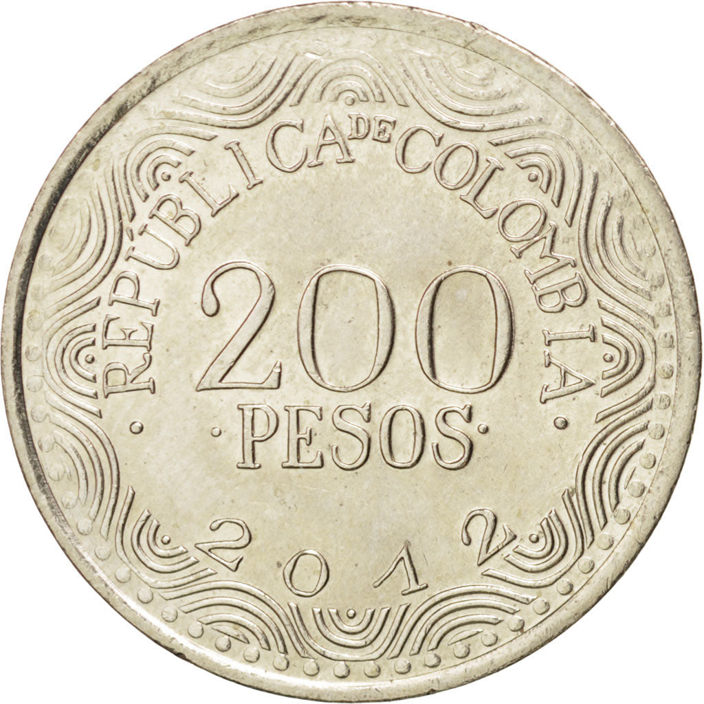 COLOMBIA, 200 Pesos, 2012, KM #297, MS(63), Copper-Nickel-Zinc, 22.4, 4.65