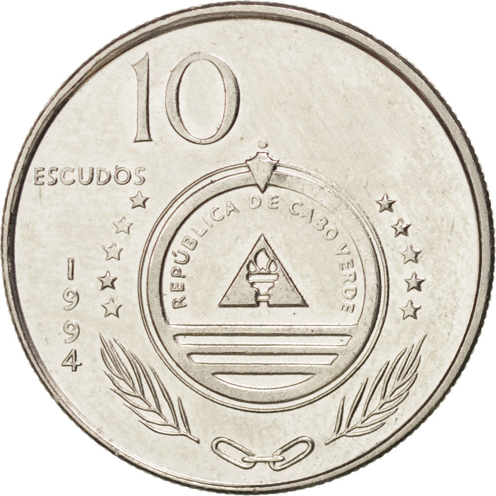 CAPE VERDE, 10 Escudos, 1994, KM #29, MS(63), Nickel Plated Steel, 22, 4.51