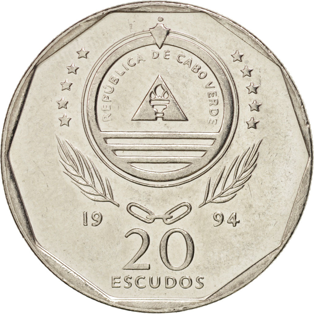 CAPE VERDE, 20 Escudos, 1994, KM #30, MS(63), Nickel Plated Steel, 25, 5.86
