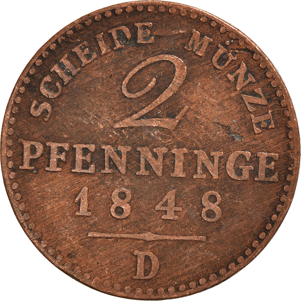 Coin, German States, 2 Pfenninge, 1848