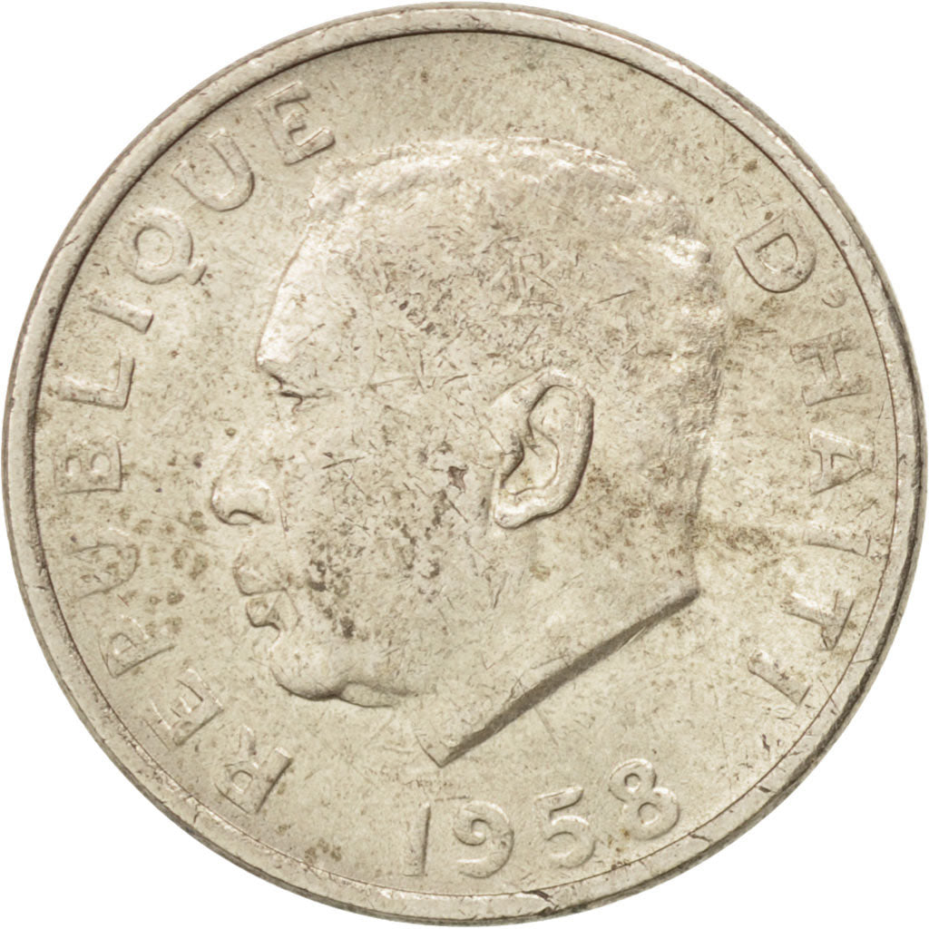 HAITI, 5 Centimes, 1958, KM #62, AU(55-58), Copper-Nickel-Zinc, 20, 2.71