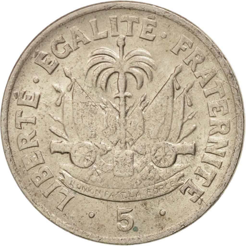 HAITI, 5 Centimes, 1958, KM #62, AU(55-58), Copper-Nickel-Zinc, 20, 2.71