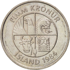 ICELAND, 5 Kronur, 1984, KM #28, MS(63), Copper-Nickel, 24.5, 6.48