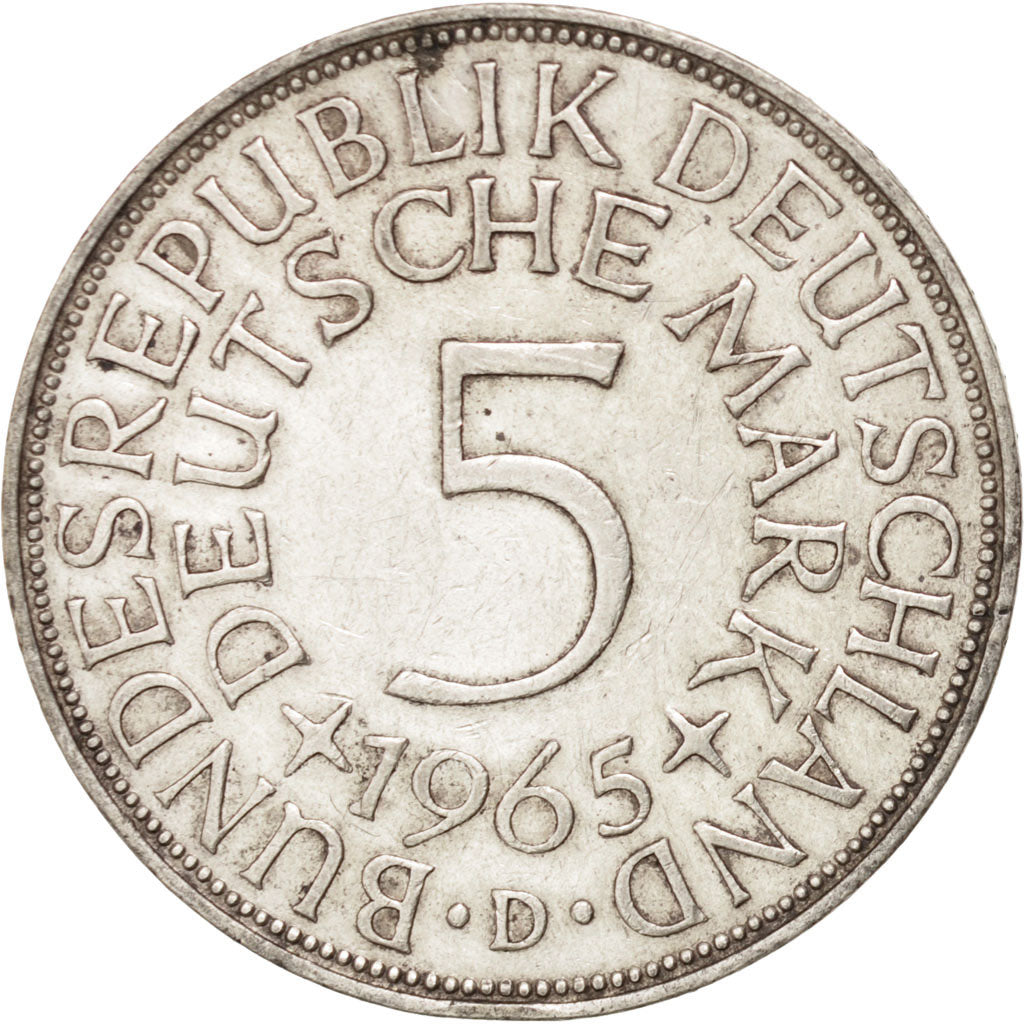 GERMANY - FEDERAL REPUBLIC, 5 Mark, 1965, Munich, KM #112.1, EF(40-45), Silver,.