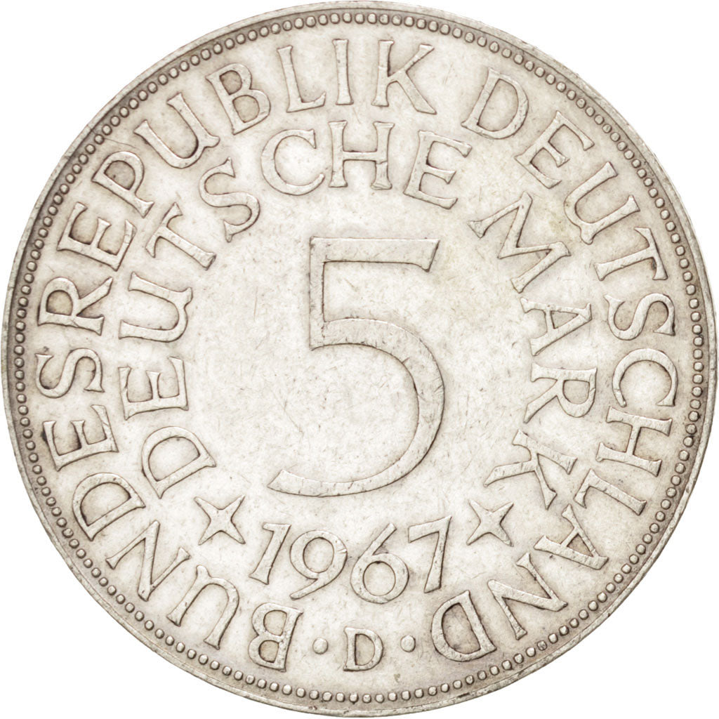 GERMANY - FEDERAL REPUBLIC, 5 Mark, 1967, Munich, KM #112.1, EF(40-45), Silver,.