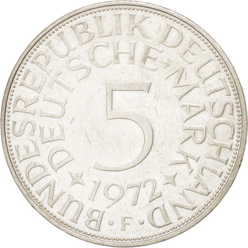 Coin, GERMANY - FEDERAL REPUBLIC, 5 Mark, 1972, Stuttgart, AU(50-53), Silver