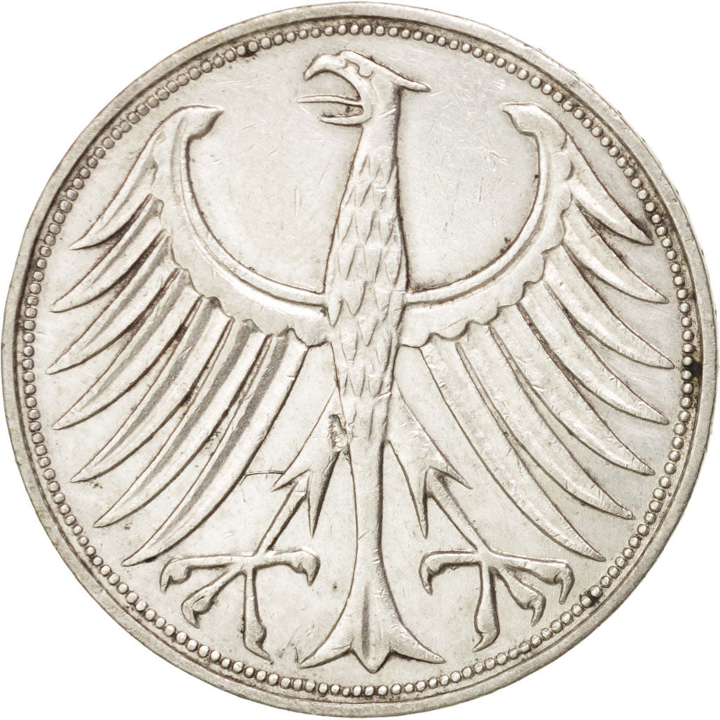 GERMANY - FEDERAL REPUBLIC, 5 Mark, 1964, Hambourg, KM #112.1, EF(40-45),...