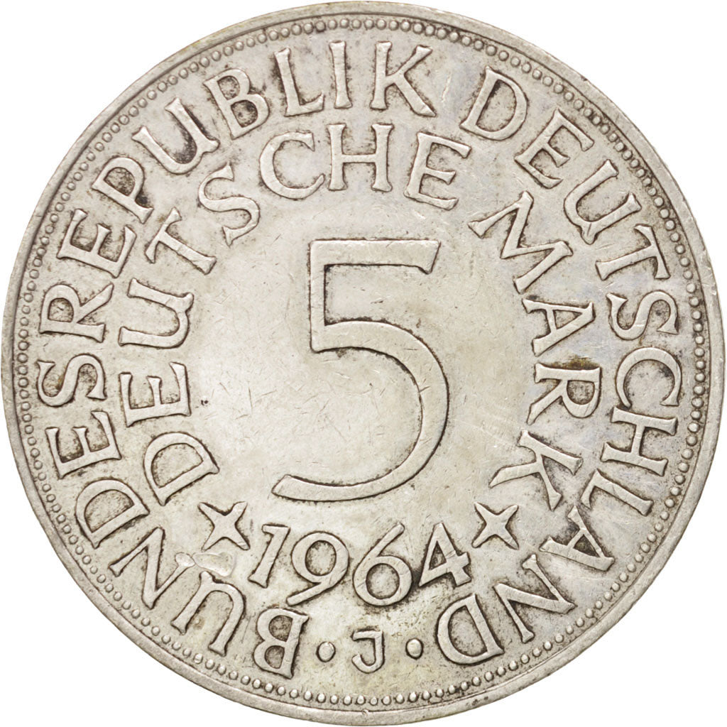 GERMANY - FEDERAL REPUBLIC, 5 Mark, 1964, Hambourg, KM #112.1, EF(40-45),...