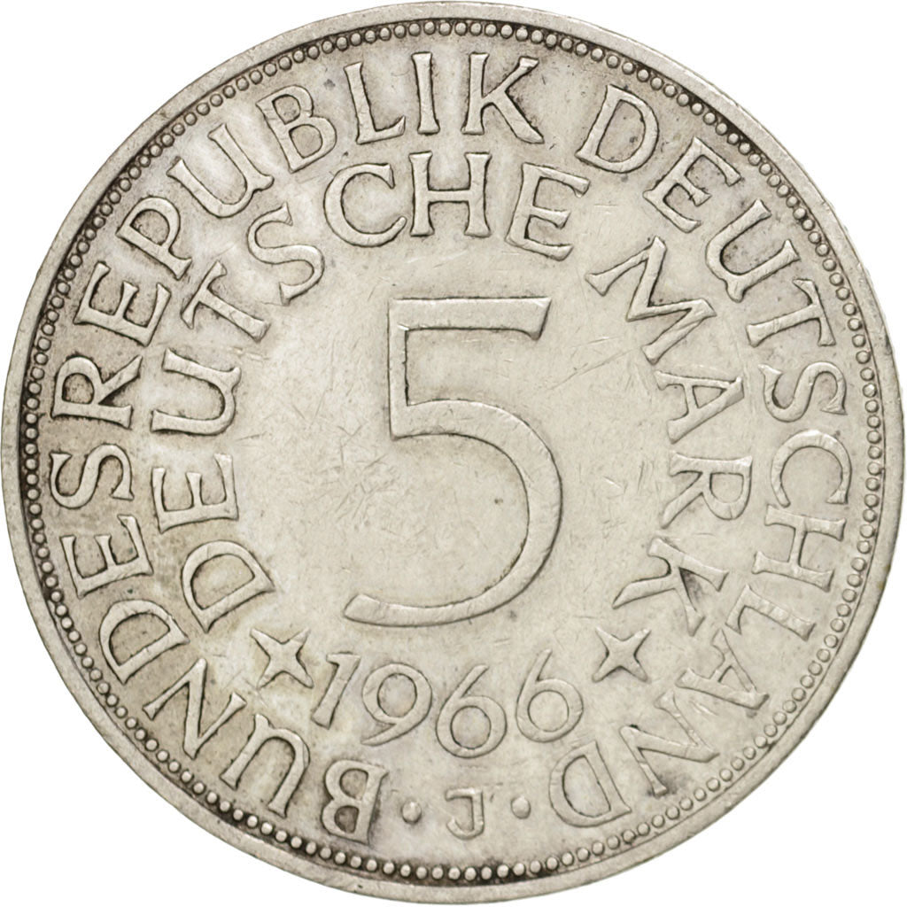 GERMANY - FEDERAL REPUBLIC, 5 Mark, 1966, Hambourg, KM #112.1, EF(40-45),...
