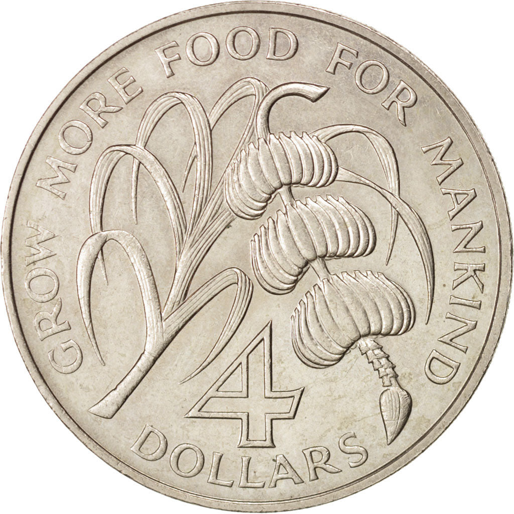Saint Lucia, 4 Dollars, 1970, KM #11, AU(55-58), Cupro-nickel, 38.5, 28.32