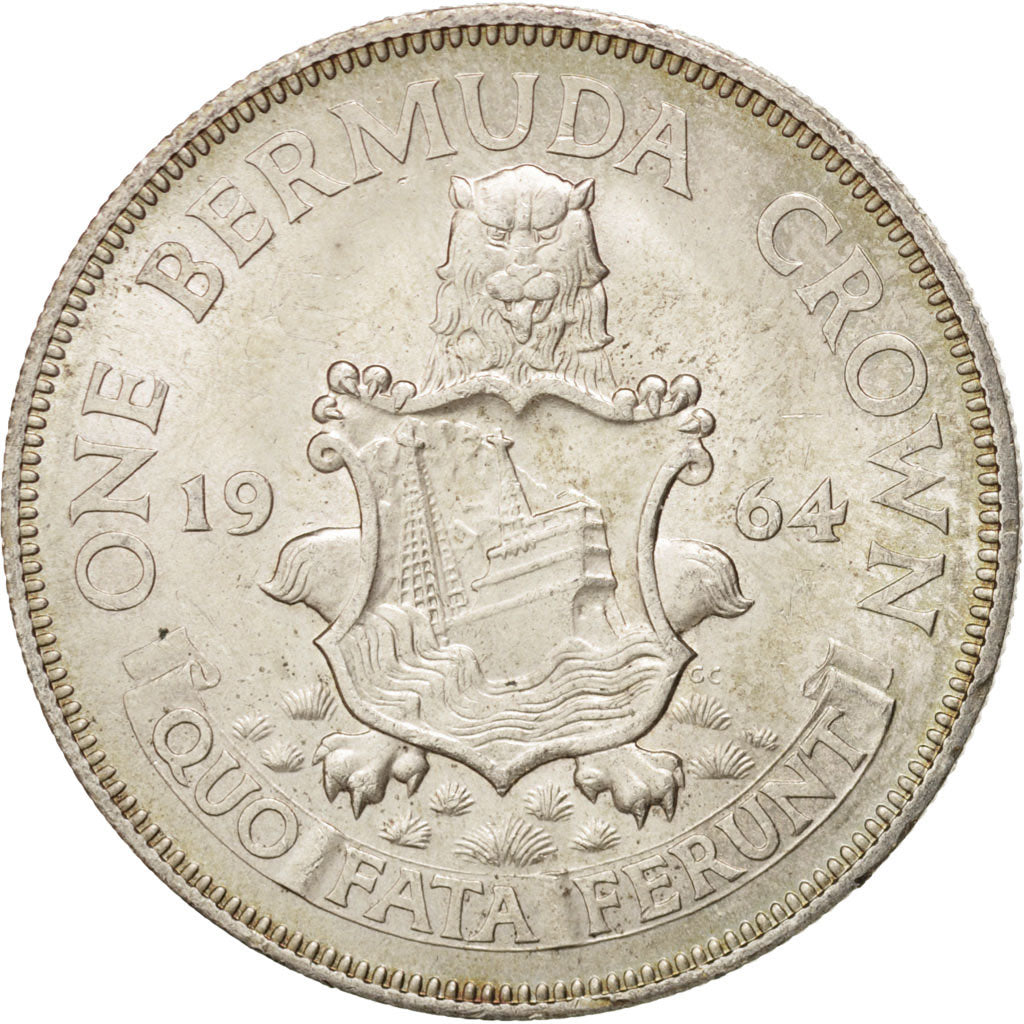 BERMUDA, Crown, 1964, KM #14, AU(55-58), Silver, 36, 22.69
