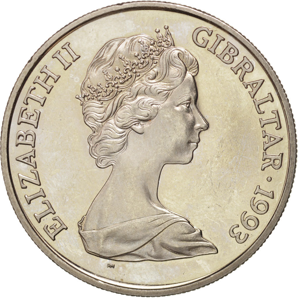 GIBRALTAR, Crown, 1993, KM #135, AU(55-58), Copper-Nickel, 38.8, 28.63