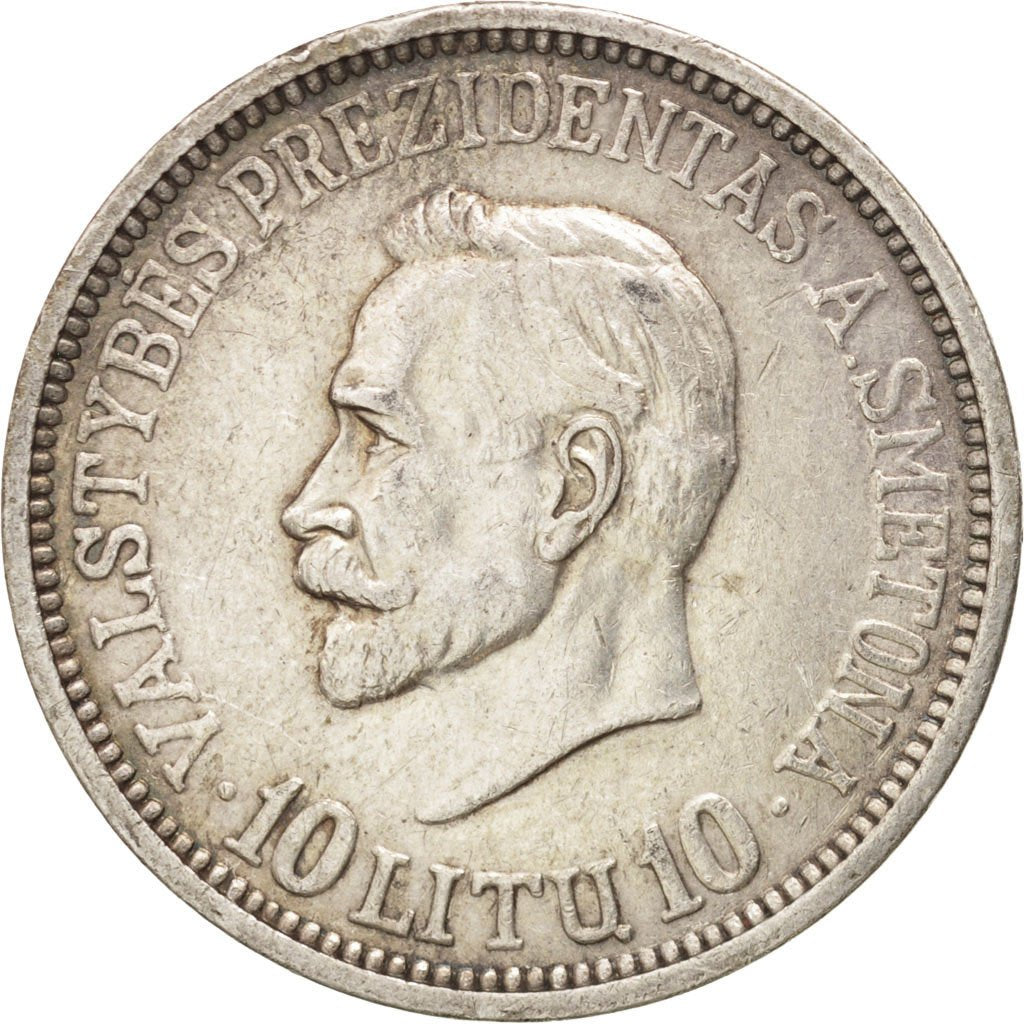 LITHUANIA, 10 Litu, 1938, KM #84, EF(40-45), Silver, 32, 17.96