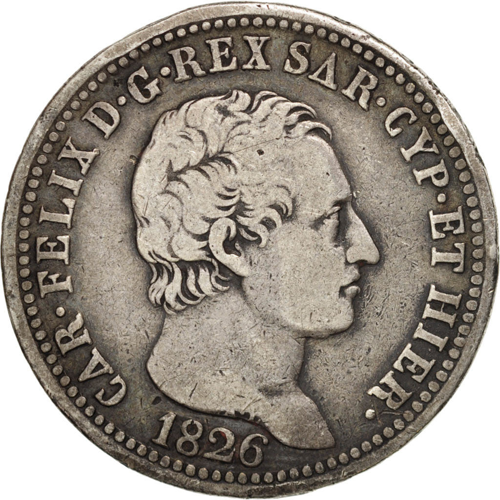 Coin, ITALIAN STATES, SARDINIA, Carlo Felice, Lira, 1826, Torino, VF(20-25)