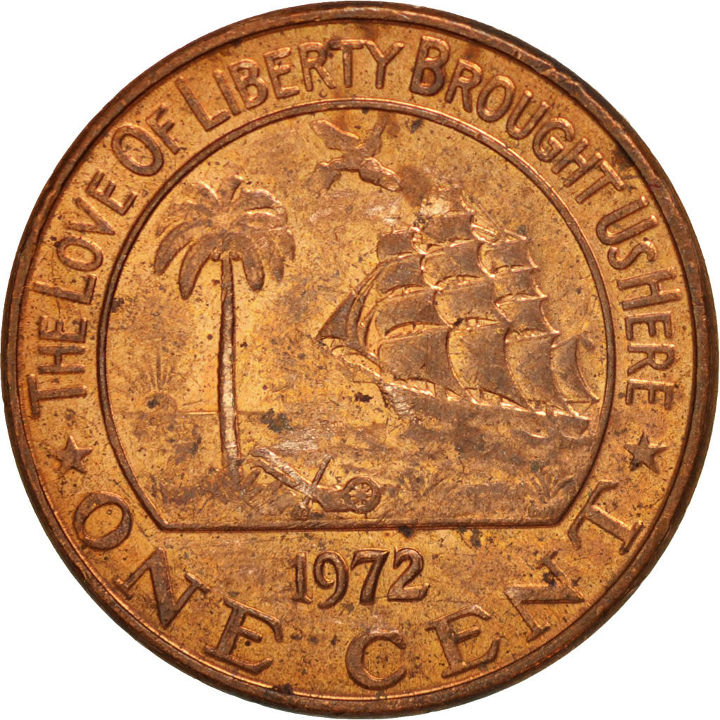 LIBERIA, Cent, 1972, KM #13, AU(55-58), Bronze, 18, 2.60