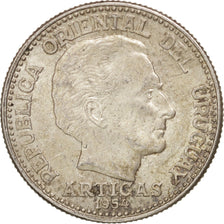 URUGUAY, 20 Centesimos, 1954, Utrecht, KM #36, AU(55-58), Silver, 18.5, 2.99