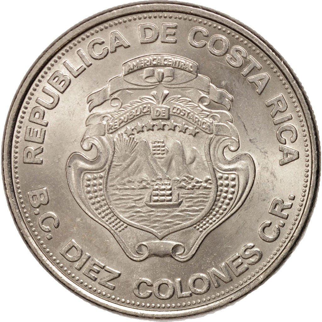 COSTA RICA, 10 Colones, 1975, KM #204, MS(63), Nickel, 32, 16.00