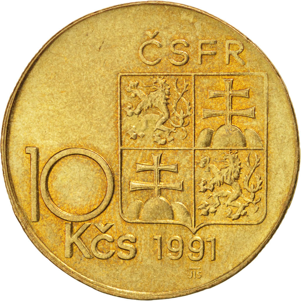 Cecoslovacchia, 10 Korun, 1991, SPL, Nichel-bronzo, KM:153