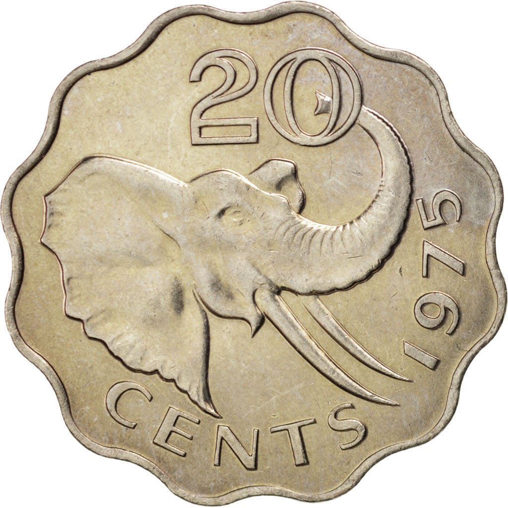 SWAZILAND, 20 Cents, 1975, British Royal Mint, KM #11, MS(63), Copper-Nickel,...