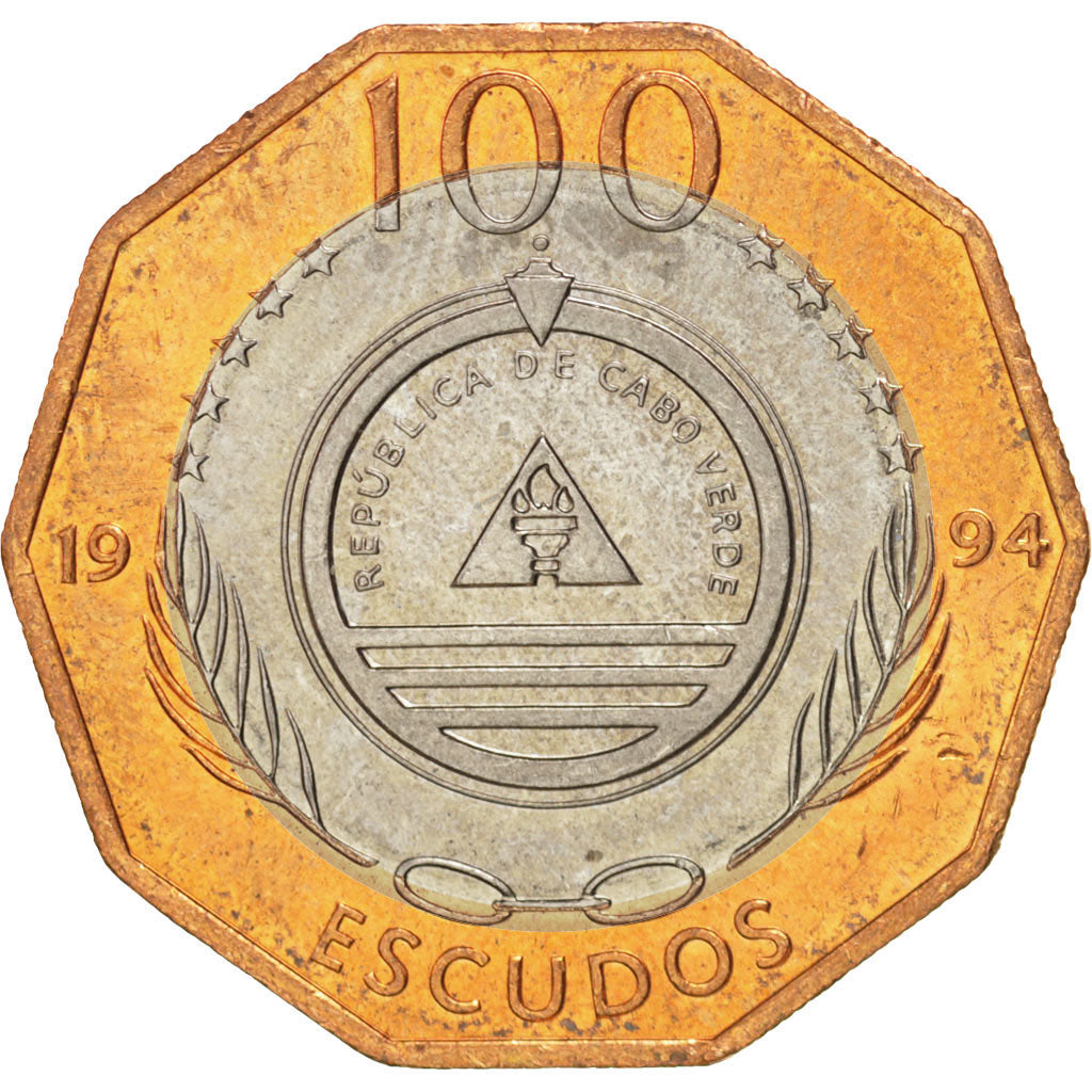 CAPE VERDE, 100 Escudos, 1994, KM #38a, MS(63), Bi-Metallic, 26, 10.88