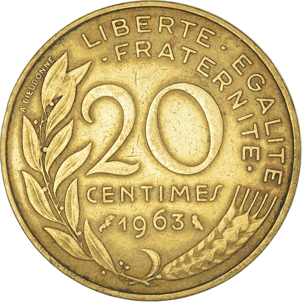 Moeda, França, 20 Centimes, 1963