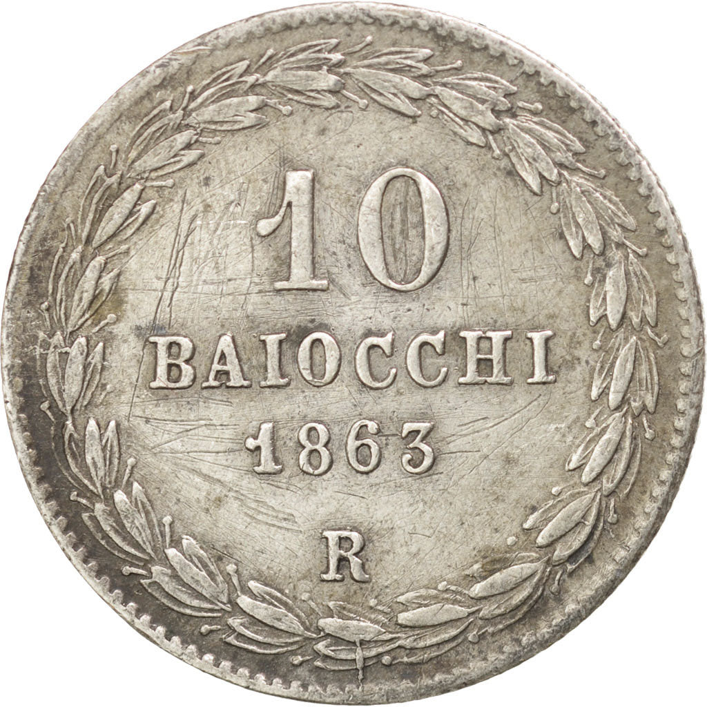 Vatican, Pie IX, 10 Baiocchi 1863 XVII-R, KM 1342b