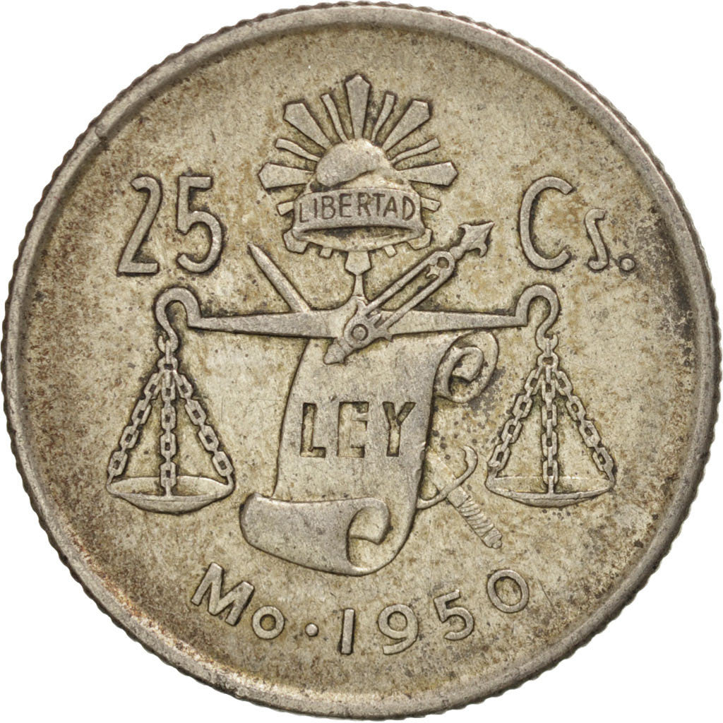 MEXICO, 25 Centavos, 1950, Mexico City, KM #443, EF(40-45), Silver, 21.5, 3.33