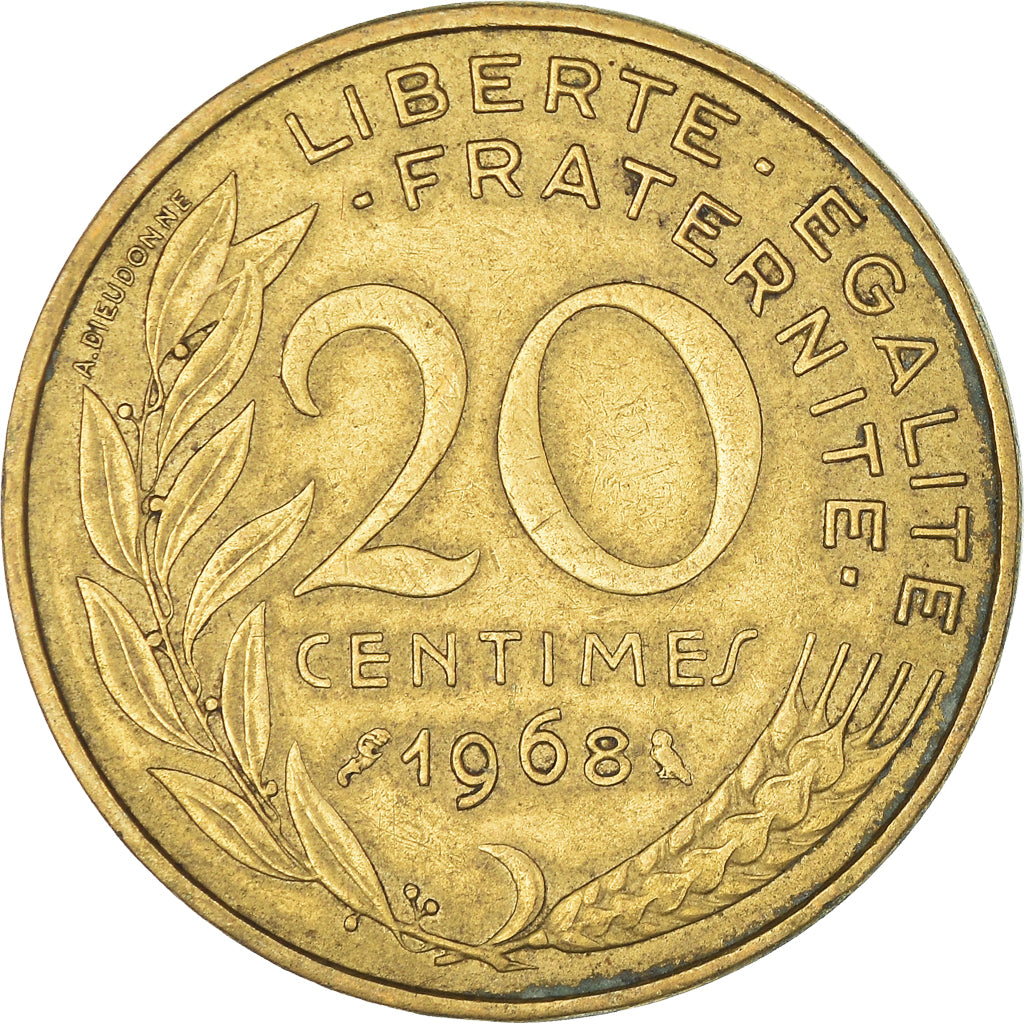Moneta, Francja, 20 Centimes, 1968