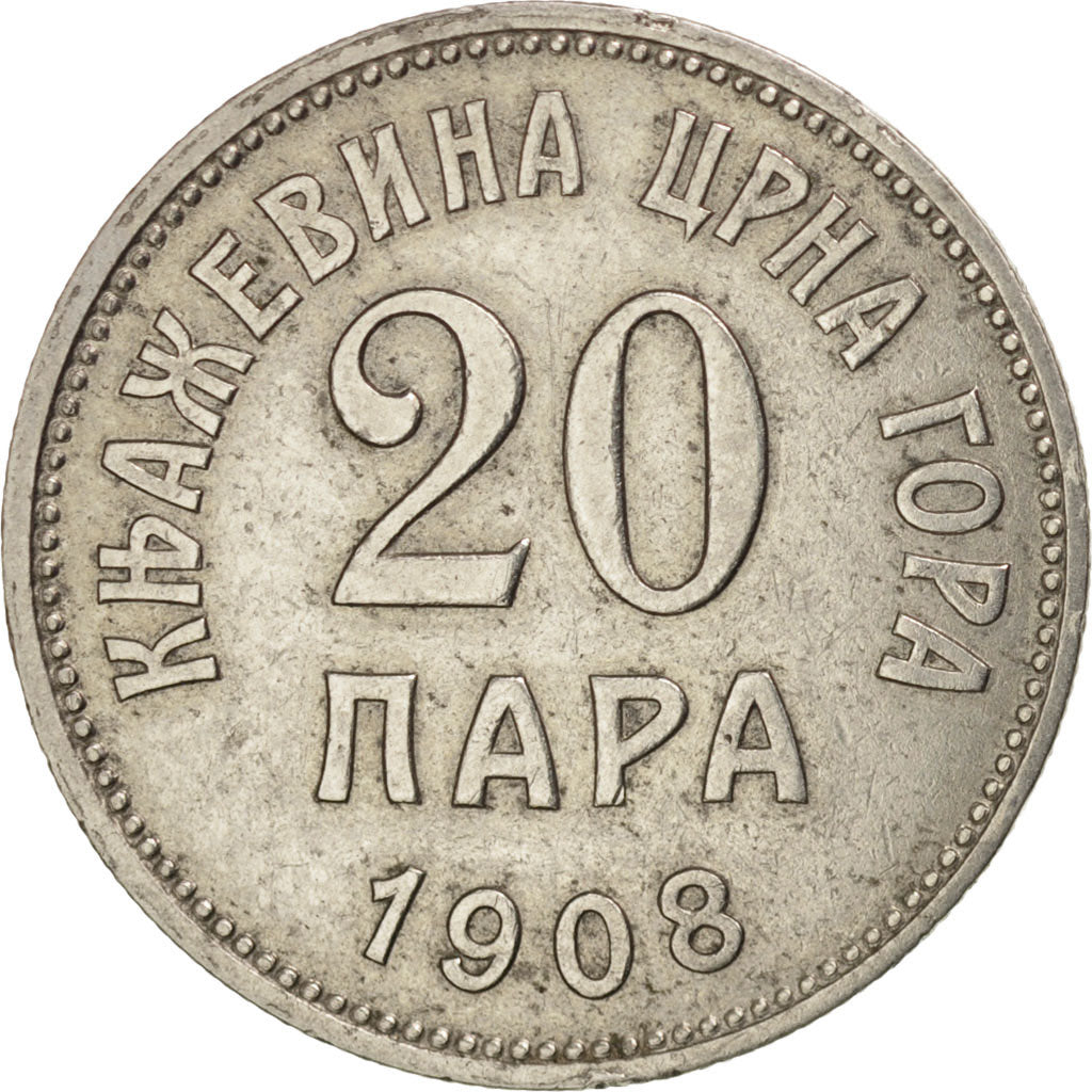 Montenegro, Nicholas I, 20 Para, 1908, BB, Nichel, KM:4