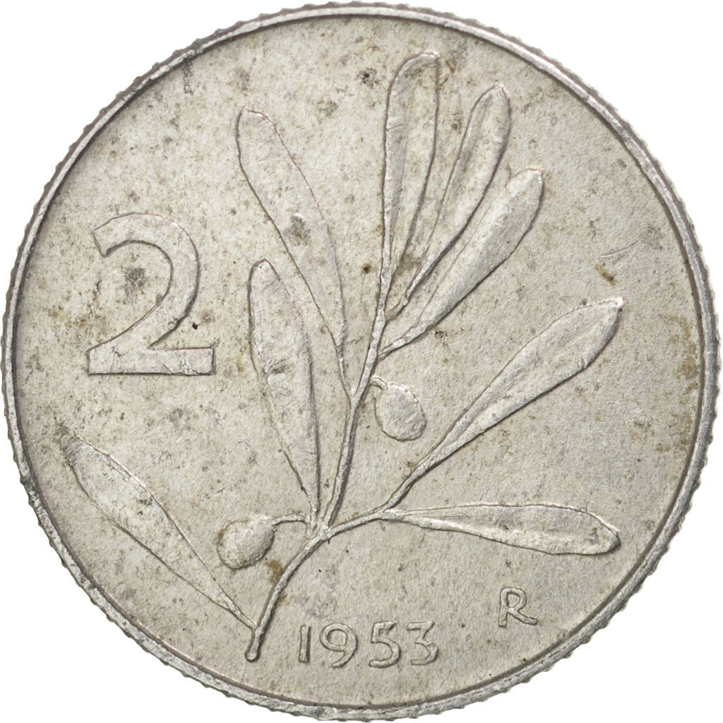 ITALY, 2 Lire, 1953, Rome, KM #94, EF(40-45), Aluminum, 18, 0.78
