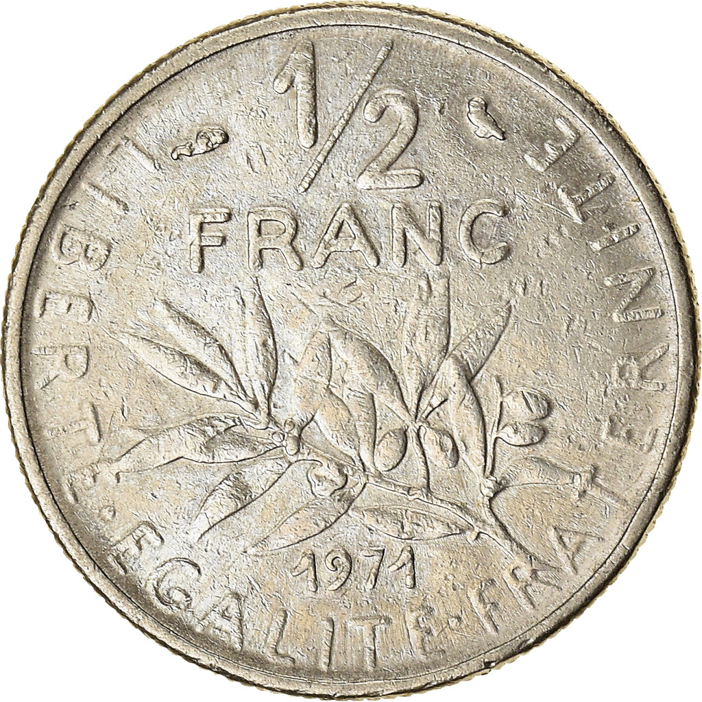 Münze, Frankreich, 1/2 Franc, 1971, S+, Nickel