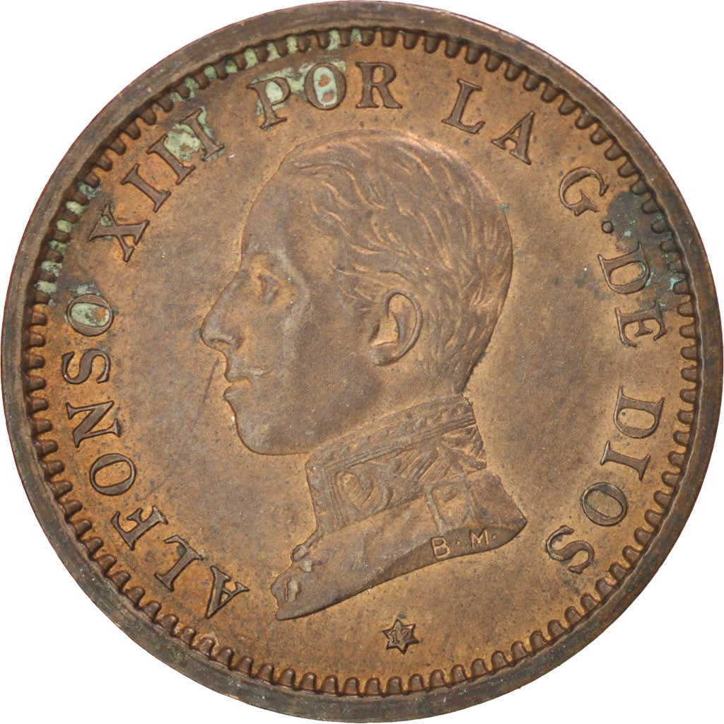 Spain, 2 Centimos, 1912, KM #732, AU(50-53), Copper, 20, 2.08