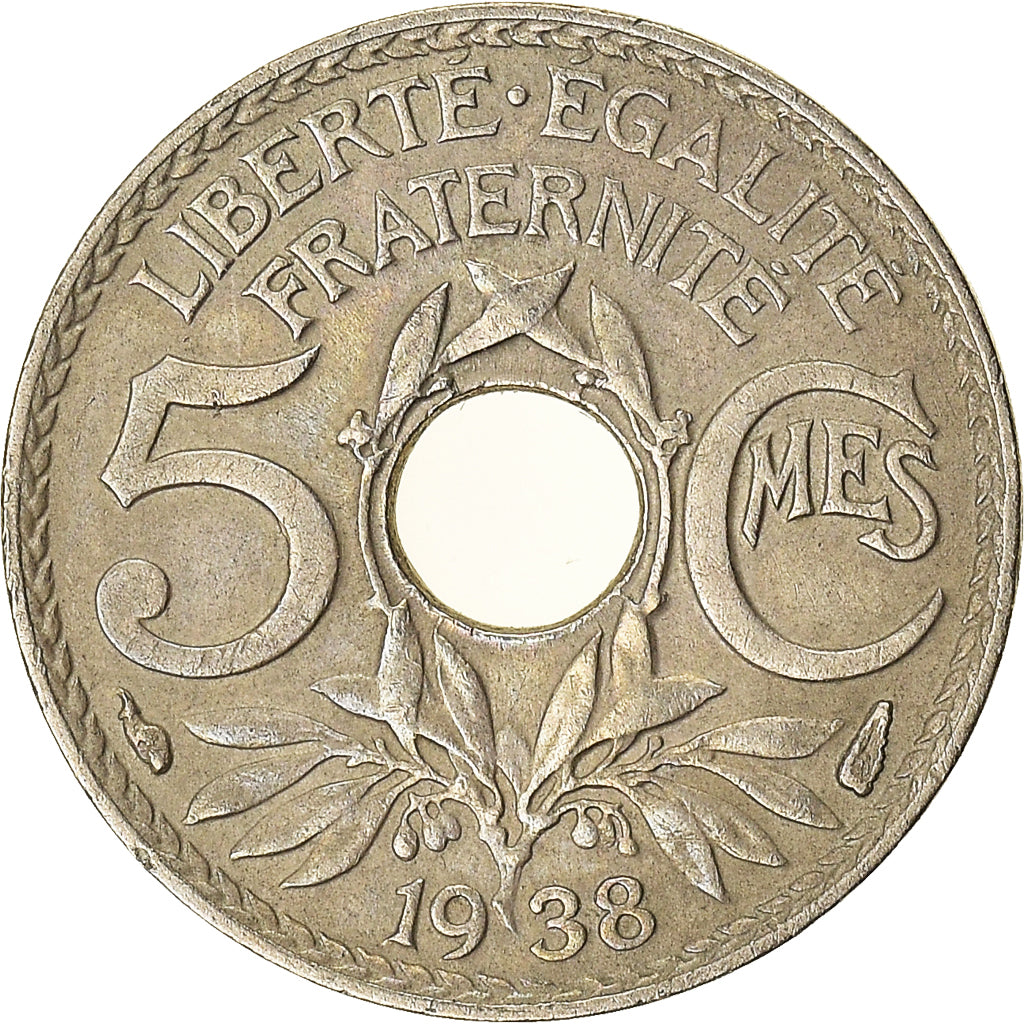 Moeda, França, 5 Centimes, 1938