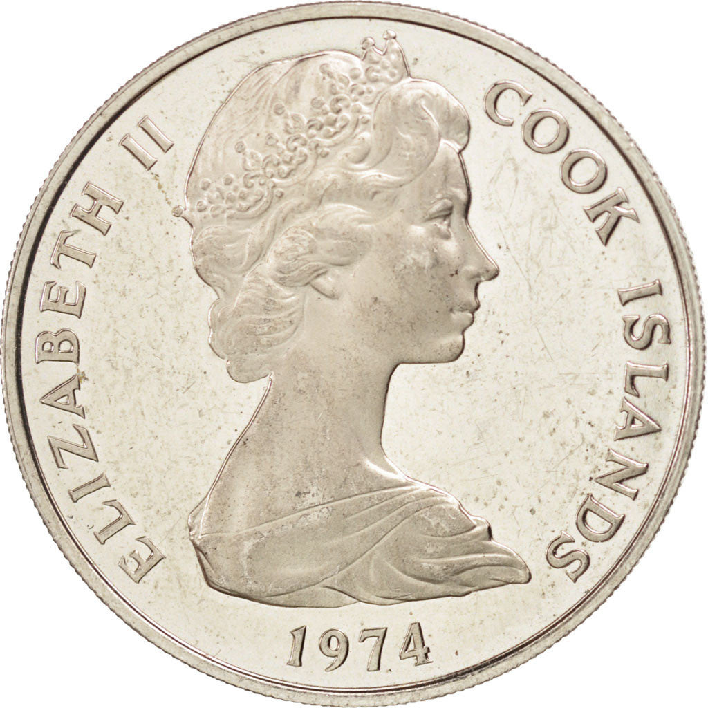 COOK ISLANDS, 20 Cents, 1974, Franklin Mint, KM #5, MS(60-62), Copper-Nickel,...