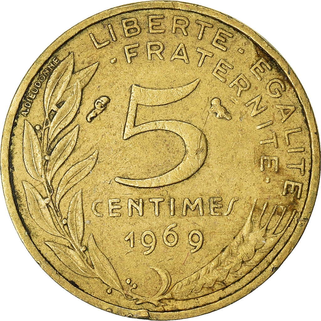 Coin, France, 5 Centimes, 1969