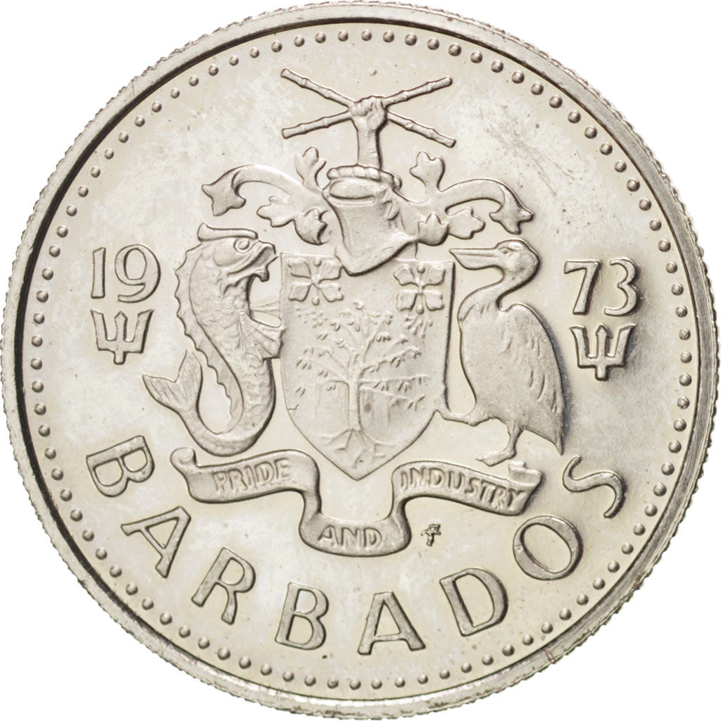 BARBADOS, 10 Cents, 1973, Franklin Mint, KM #12, MS(63), Copper-Nickel, 17.77,..