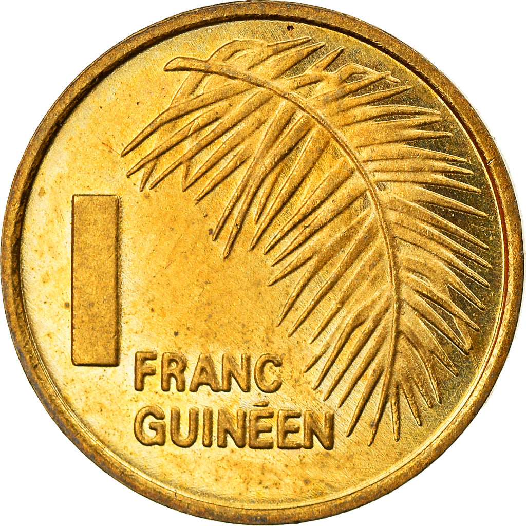 Coin, Guinea, Franc, 1985, MS(63), Brass Clad Steel, KM:56