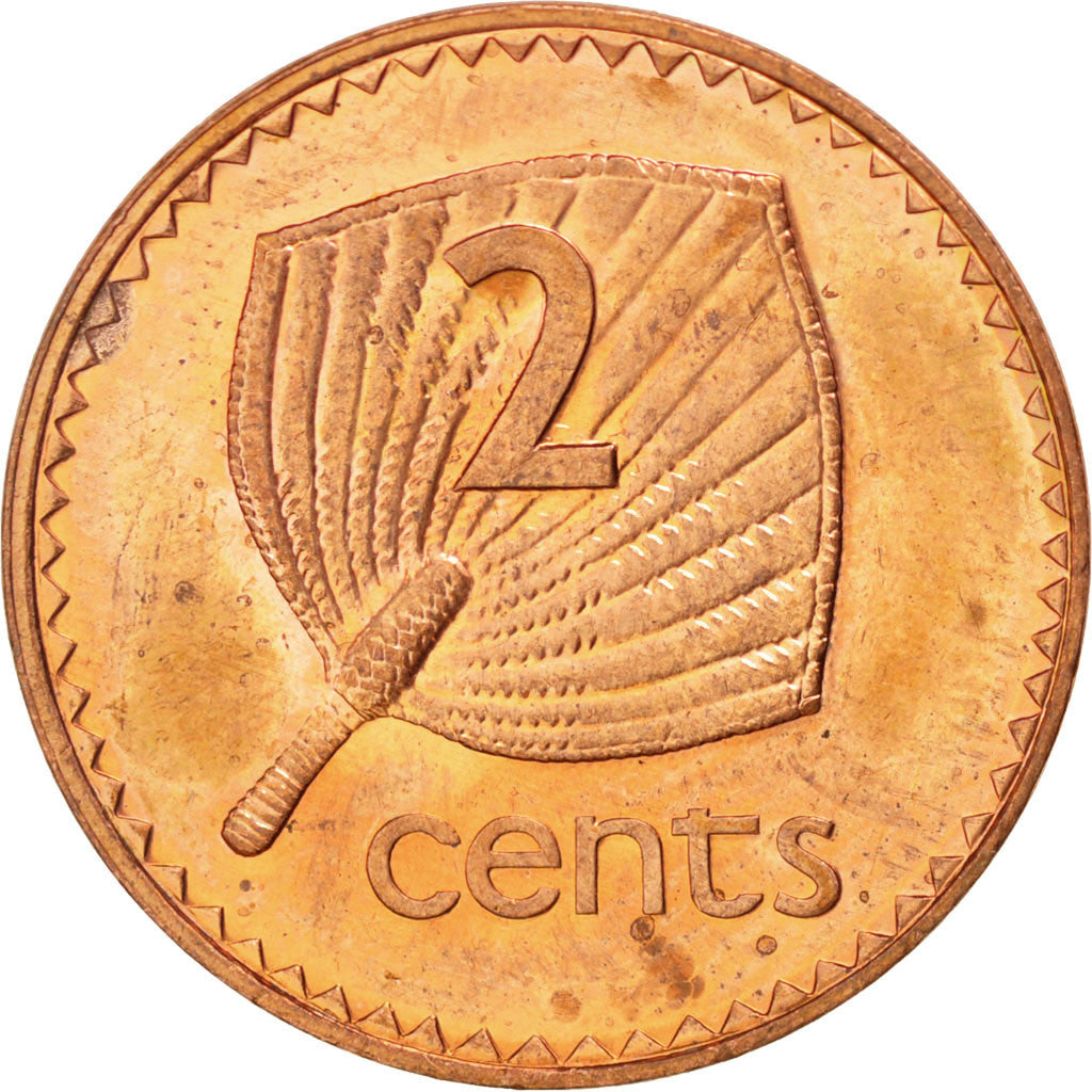Coin, Fiji, Elizabeth II, 2 Cents, 1992, MS(60-62), Copper Plated Zinc, KM:50a
