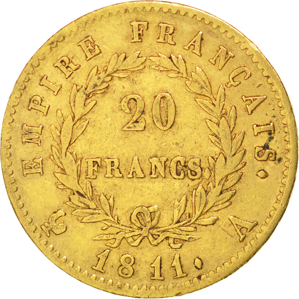 FRANCE, Napoléon I, 20 Francs, 1811, Paris, KM #695.1, EF(40-45), Gold, Gadoury 