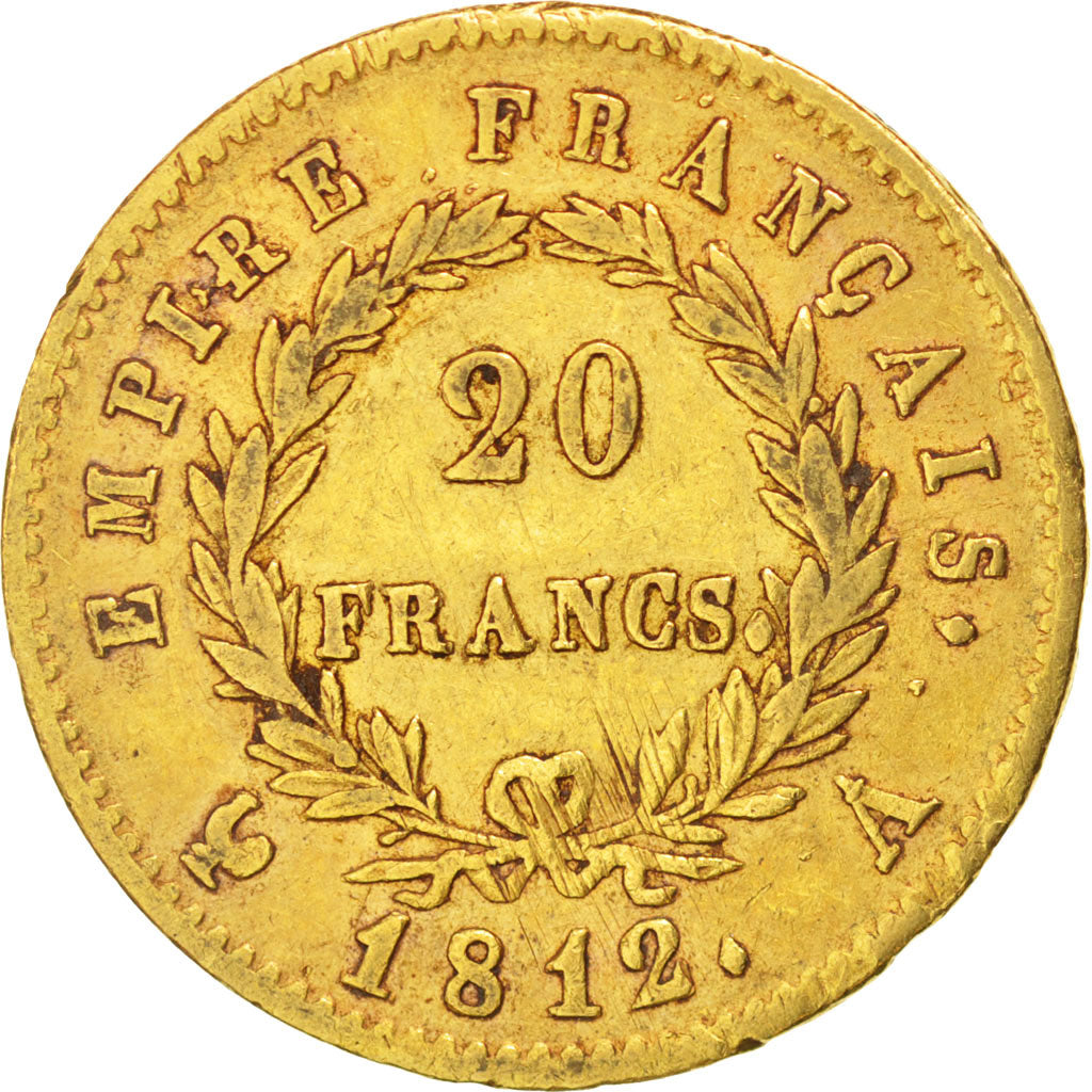 FRANCE, Napoléon I, 20 Francs, 1812, Paris, KM #695.1, EF(40-45), Gold, Gadoury 