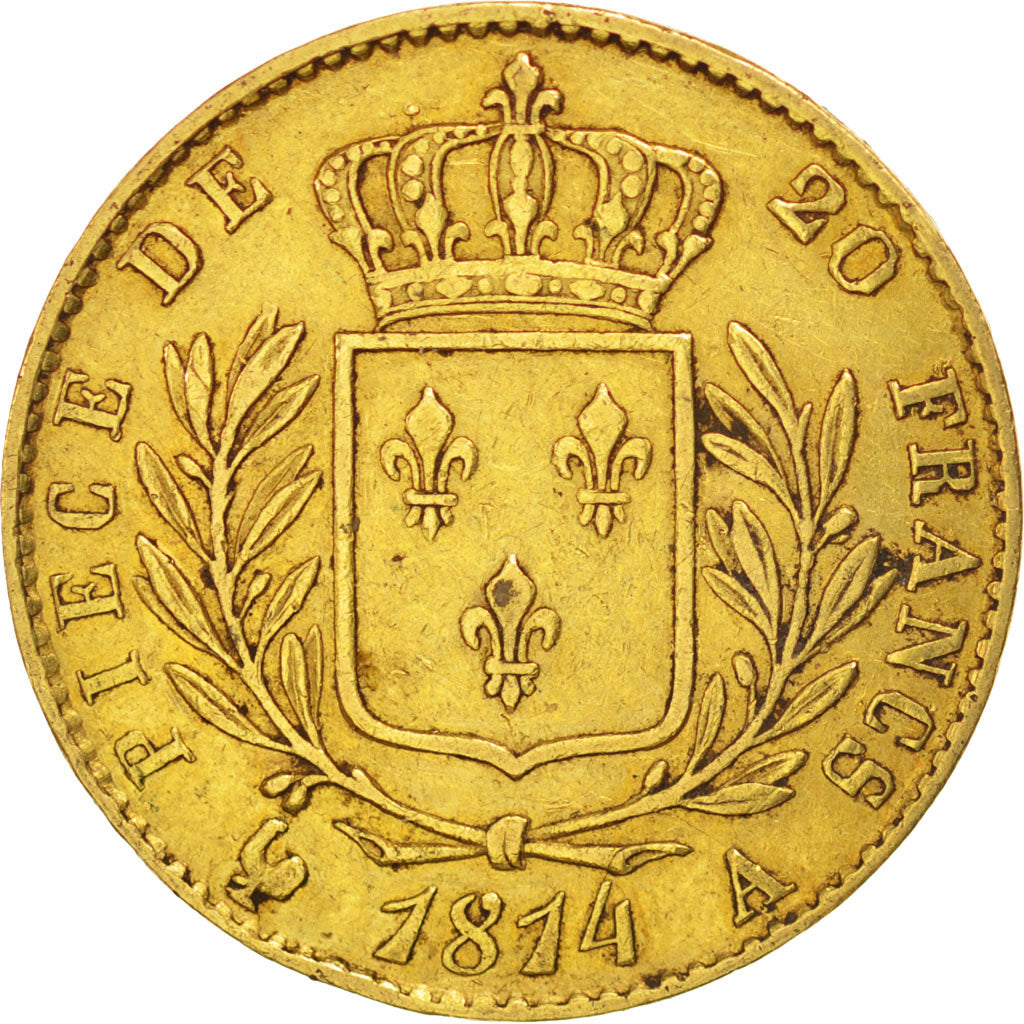 FRANCE, Louis XVIII, 20 Francs, 1814, Paris, KM #706.1, EF(40-45), Gold,...