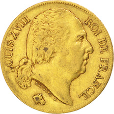 FRANCE, Louis XVIII, 20 Francs, 1820, Paris, KM #712.1, EF(40-45), Gold,...