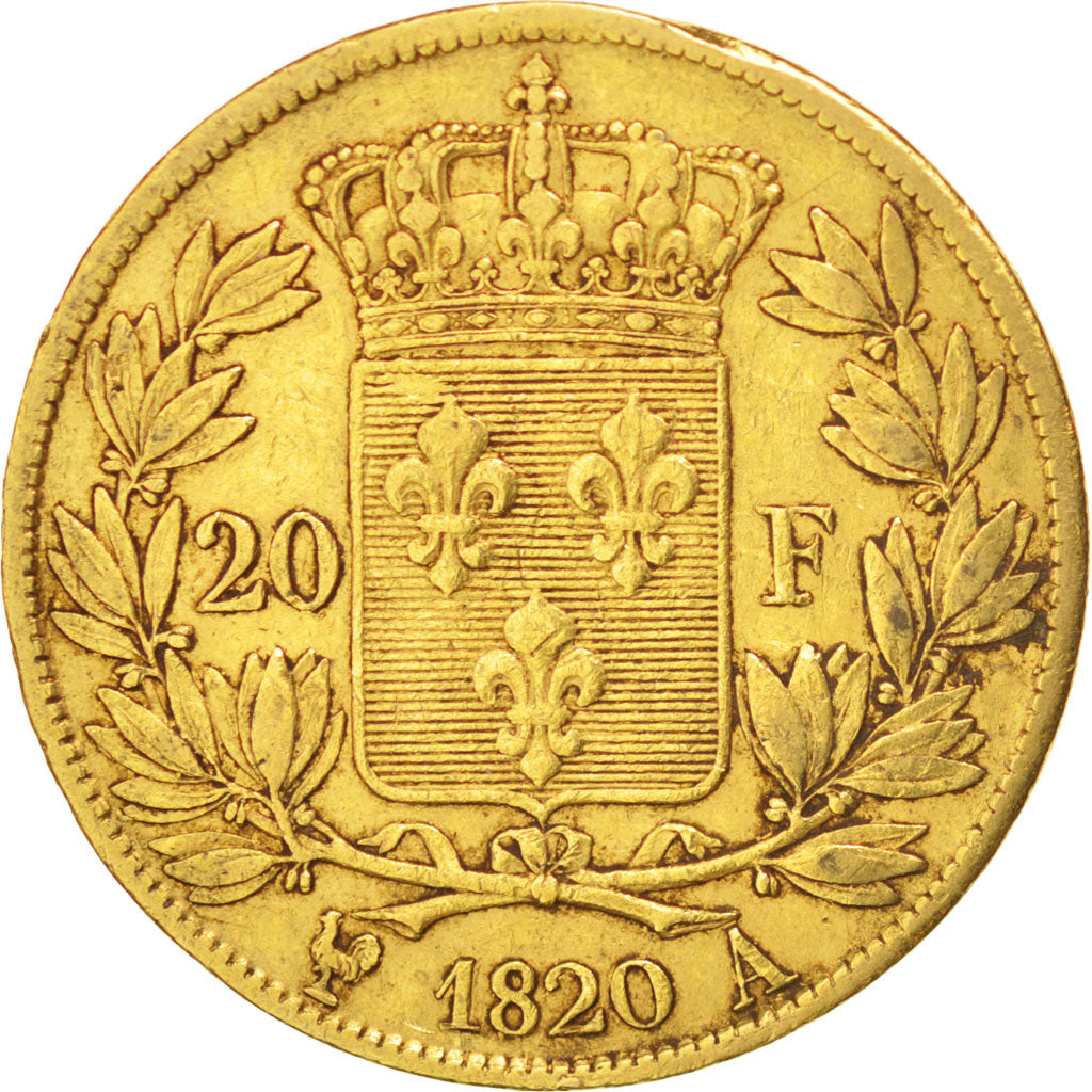 FRANCE, Louis XVIII, 20 Francs, 1820, Paris, KM #712.1, EF(40-45), Gold,...