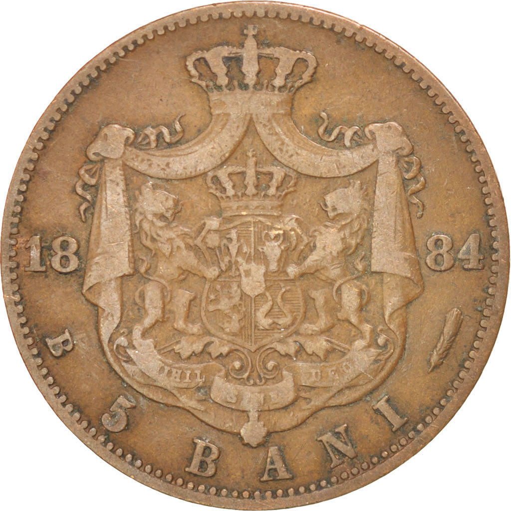 ROMANIA, 5 Bani, 1884, KM #19, EF(40-45), Copper, 4.95