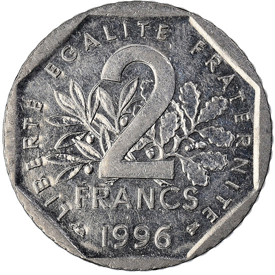 Moeda, França, 2 Francs, 1996