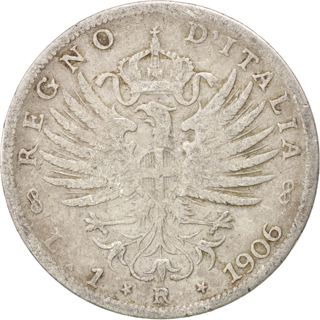 ITALY, Lira, 1906, Rome, KM #32, F(12-15), Silver, 4.82