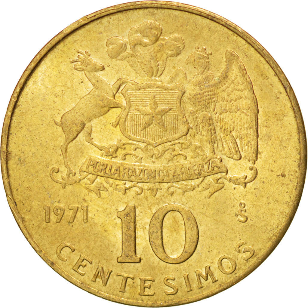 Coin, Chile, 10 Centesimos, 1971, MS(63), Aluminum-Bronze, KM:194