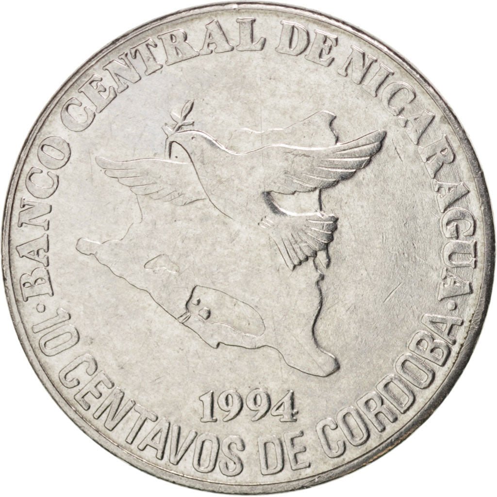 NICARAGUA, 10 Centavos, 1994, KM #81, MS(63), Chromium Plated Steel, 2.67