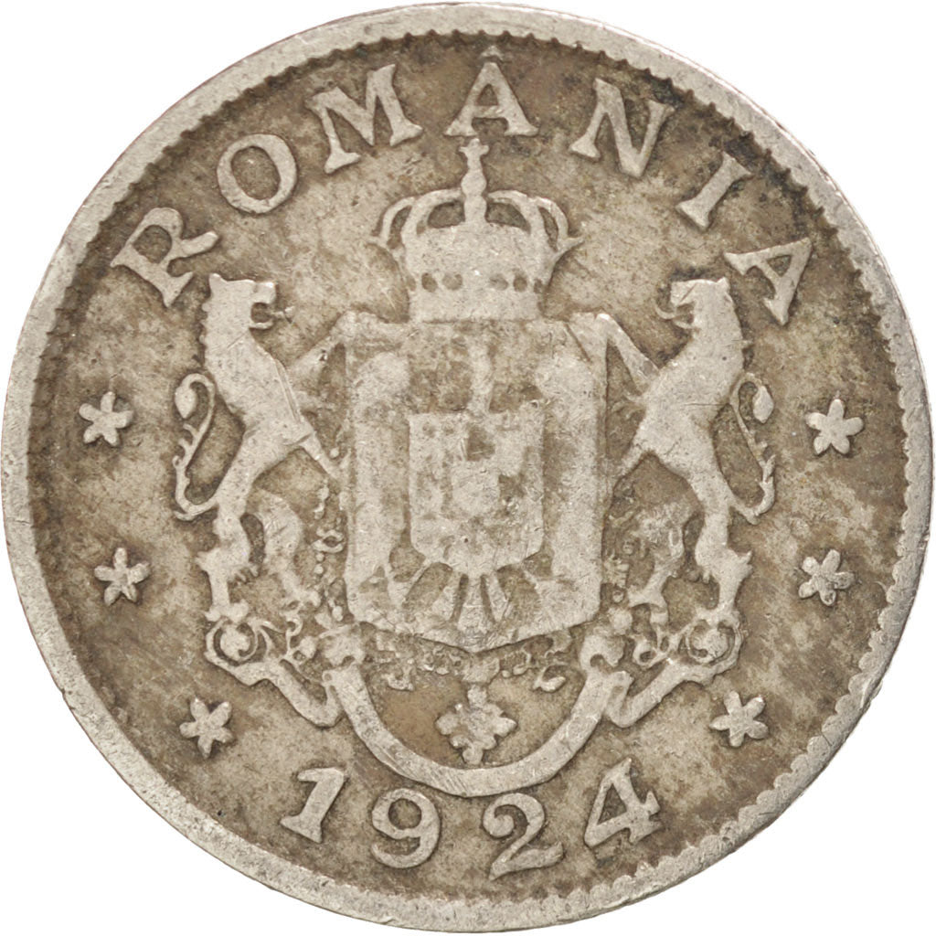 ROMANIA, Leu, 1924, KM #46, VF(20-25), Copper-Nickel, 21, 3.44