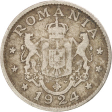 ROMANIA, Leu, 1924, KM #46, VF(20-25), Copper-Nickel, 21, 3.44
